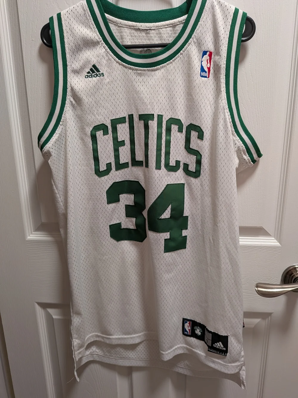 adidas White and Green Celtics Basketball Jersey #34 Paul Pierce